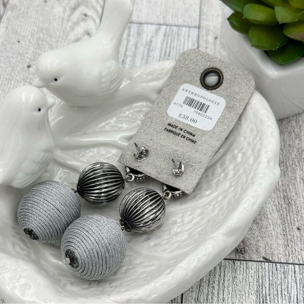 Anthropologie Grey Silver Chunky Bead Post Drop Statement Earrings - Picture 2 of 3